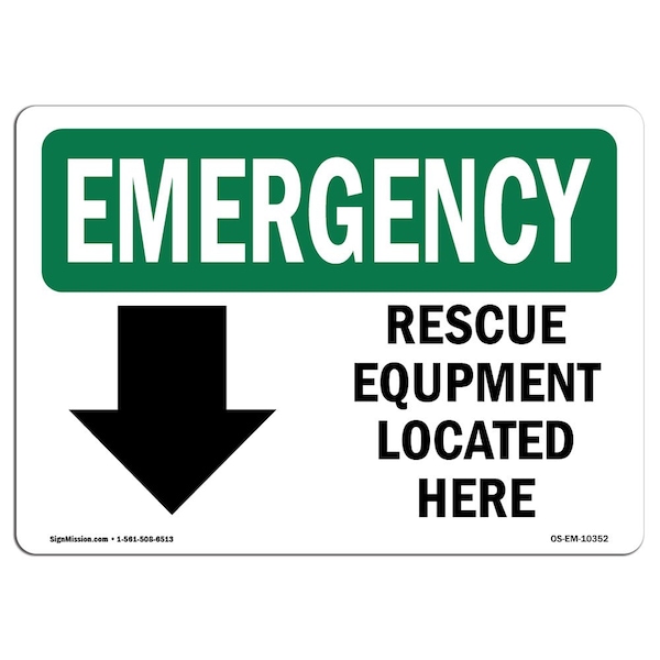 Safety Sign, OSHA EMERGENCY, 18" Height, Rescue Equipment Located Here, Landscape, EM-D-1824-L-10352